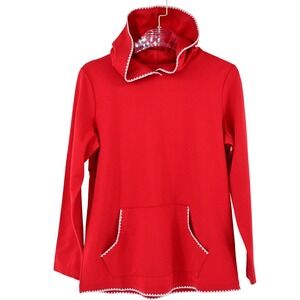 d&co Active Red Hooded Sweatshirt Women's S Scallop Trim Casual Pullover Top